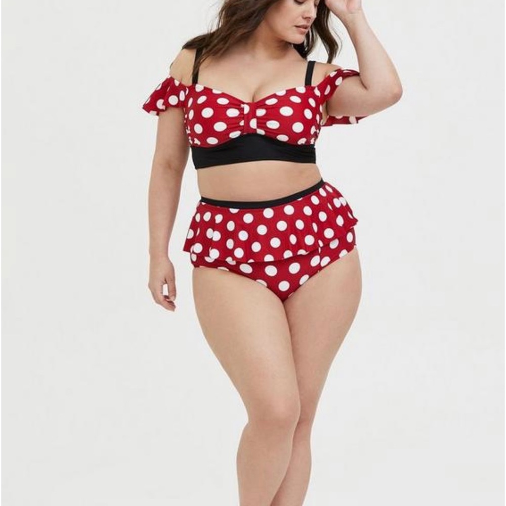 Disney Minnie Mouse Cold Shoulder Wireless Bikini Top & High Waist Bikini Bottom